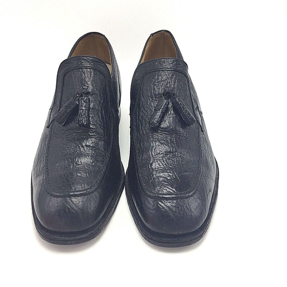 Elevator Shoes Mens Black Leather 10.5 D Pebbled Apron Tassel Loafer England
